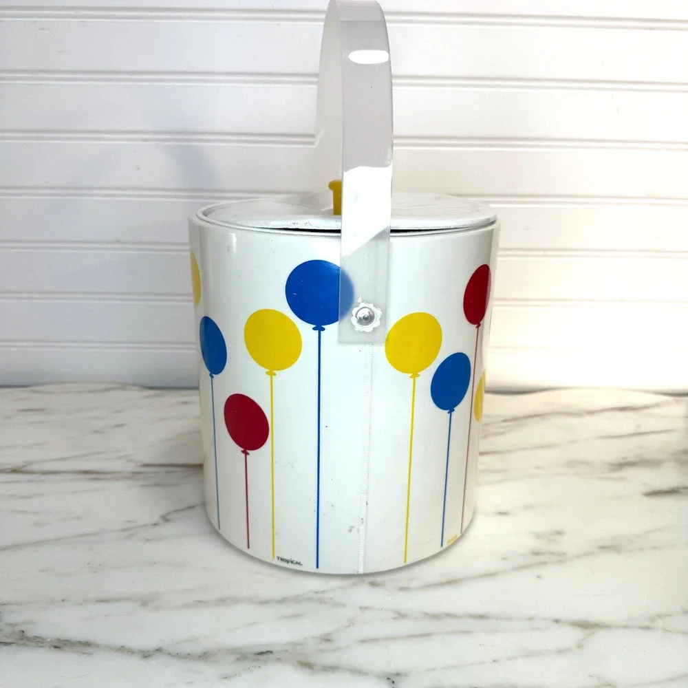 Vintage Tropical Balloon Ice Bucket with Lucite Handle, 90s Retro Party Decor